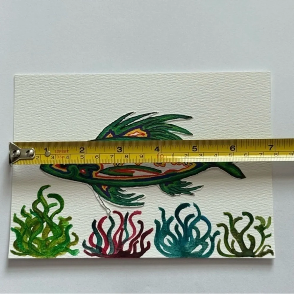 Tropic Tides Original Mixed Media Cutout Fish & Watercolor Reef by Kyla H 5x7” - Picture 6 of 7